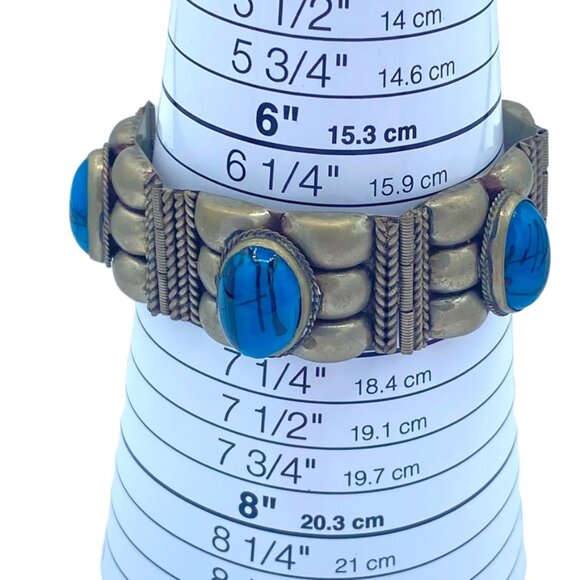 Alpaca Mexico Statement Bracelet Blue Cabochon Stones - Picture 1 of 8